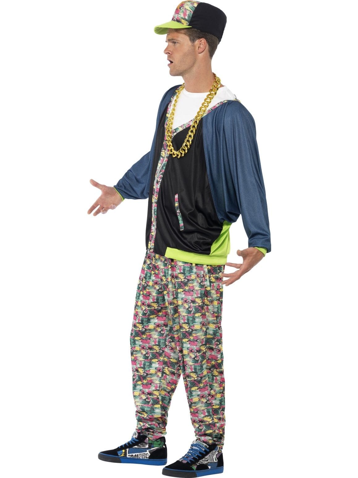 Mens 80s Hip Hop Costume Retro Rapper Tracksuit Shell Suit Fancy Dress 1980s