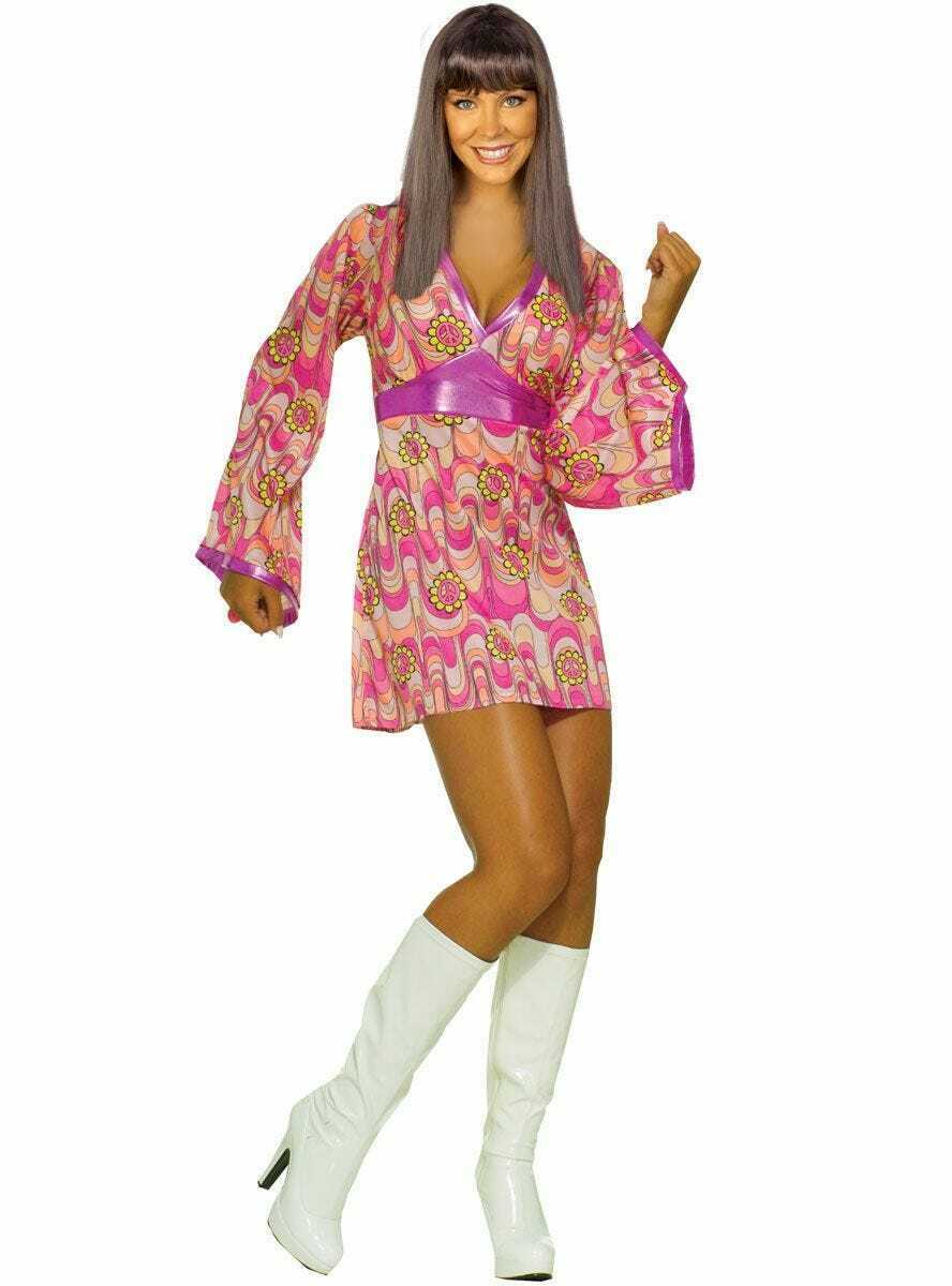 Hippie Costume Flower Power 60s 70s Go Go Retro Hippy Disco Dress Woodstock