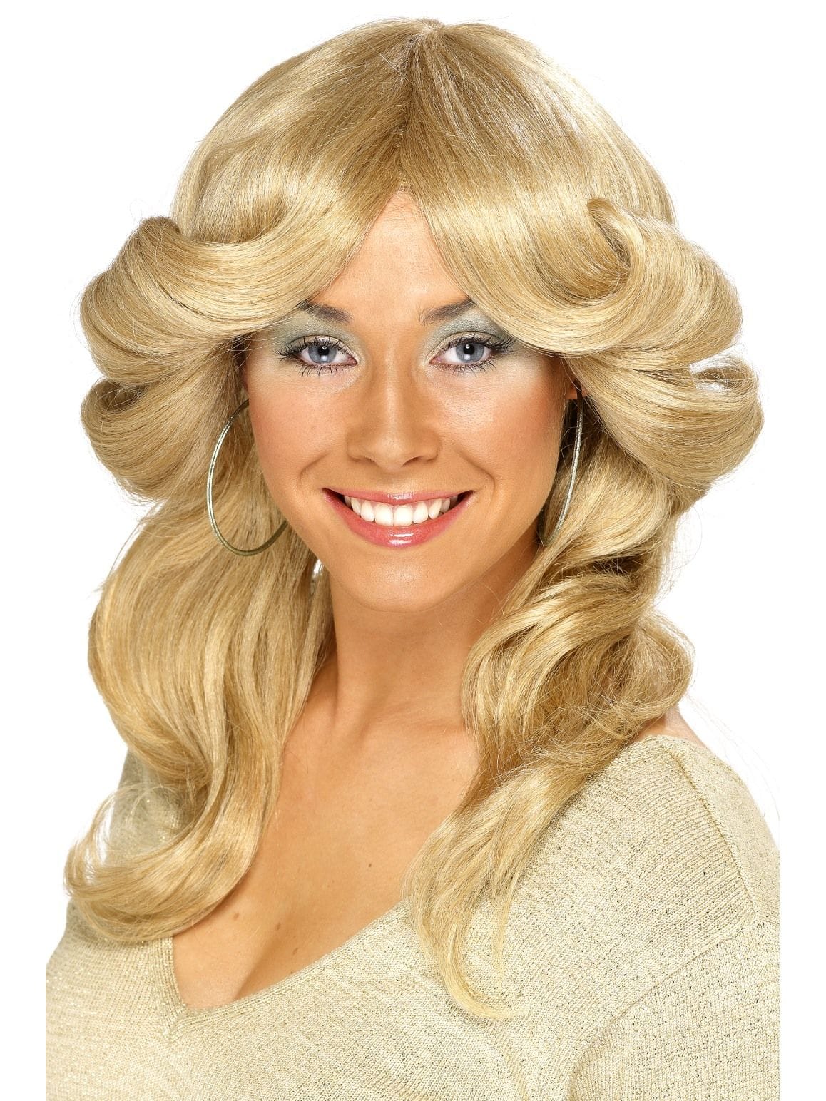 thumbnail image 2 of Rubie's Deja Vu Wig - Blonde Feathered Hippie Costume Wig For Adults, 70s Disco Farrah Style 2 of 3