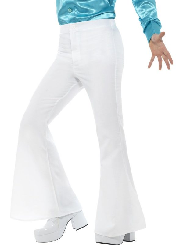 White Flared Pants Men 70s 1970s Hippie Retro Groovy Disco 60s Trousers - image 48194-600x800 on https://www.abracadabrafancydress.com.au