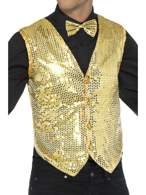 Gold Sequin Waistcoat Vest Dance 20s Mardi Gras Ringmaster Magician - image 42937-600x800 on https://www.abracadabrafancydress.com.au