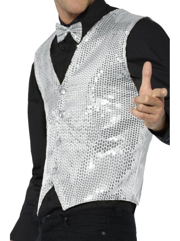 Silver Sequin Waistcoat Vest Dance 20s Mardi Gras Ringmaster Magician - image 42938_s-600x800 on https://www.abracadabrafancydress.com.au