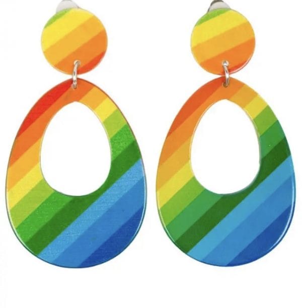 Rainbow Striped Teardrop Clip On Drop Earrings Jewellery - image IMG_5043-600x612 on https://www.abracadabrafancydress.com.au