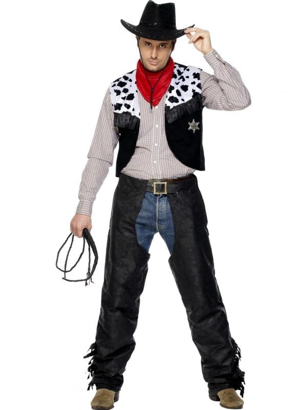 Cowboy Costume Black Chaps Vest Belt Wild West Western Gunslinger - image 31754_1-600x800 on https://www.abracadabrafancydress.com.au