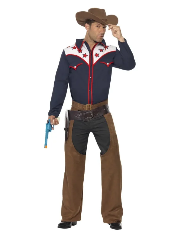 Rodeo Cowboy Costume Chaps Shirt Hat Wild West Western Gunslinger - image  on https://www.abracadabrafancydress.com.au