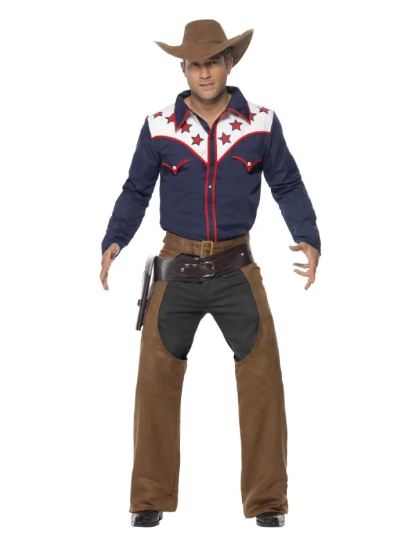 Rodeo Cowboy Costume Chaps Shirt Hat Wild West Western Gunslinger - image  on https://www.abracadabrafancydress.com.au