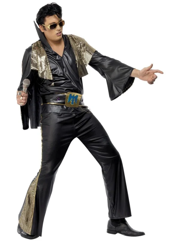 Elvis Presley Black Gold Licensed Costume Rock and Roll 50s Rock Star Music - image  on https://www.abracadabrafancydress.com.au