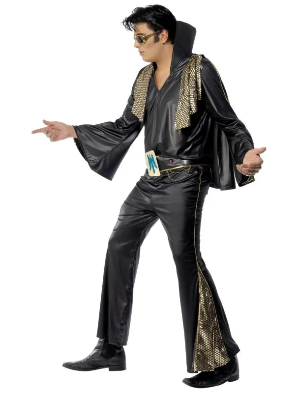 Elvis Presley Black Gold Licensed Costume Rock and Roll 50s Rock Star Music - image  on https://www.abracadabrafancydress.com.au