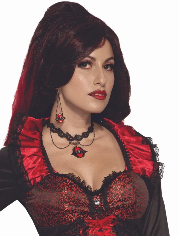 Gothic Red and Black Bat Halloween Choker Necklace Vampiress Pendant - image  on https://www.abracadabrafancydress.com.au