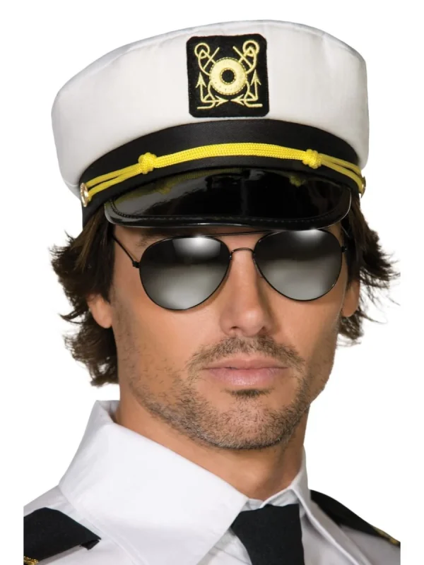 White Sea Sailor Captain Captains Cap Hat For Navy Skipper - image  on https://www.abracadabrafancydress.com.au