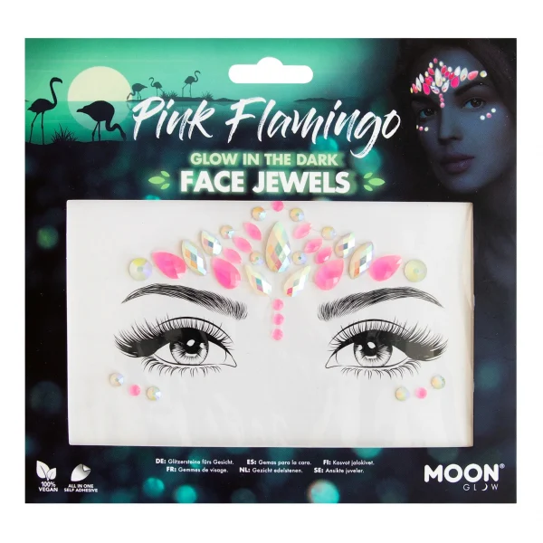 Moon Glow Face Jewels Pink Flamingo Glow In The Dark Festival - image  on https://www.abracadabrafancydress.com.au