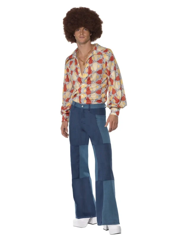Patchwork Flared Pants Men 70s 1970s Hippie Retro Groovy Disco 60s Trousers - image  on https://www.abracadabrafancydress.com.au