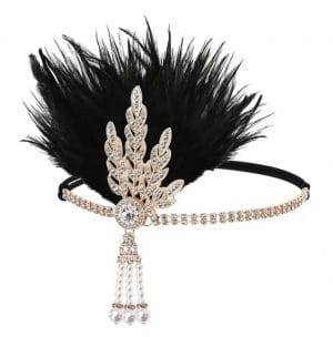 1920's Deluxe Burgundy Black Flapper Headpiece Headband With Faux Feather And Faux Pearl Pendant Gatsby Charleston 20s - image IMG_9423-300x304 on https://www.abracadabrafancydress.com.au