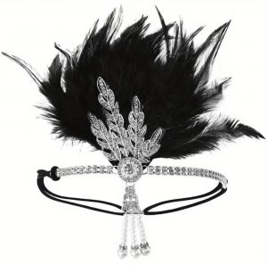 1920's Deluxe Burgundy Black Flapper Headpiece Headband With Faux Feather And Faux Pearl Pendant Gatsby Charleston 20s - image IMG_9424-300x297 on https://www.abracadabrafancydress.com.au