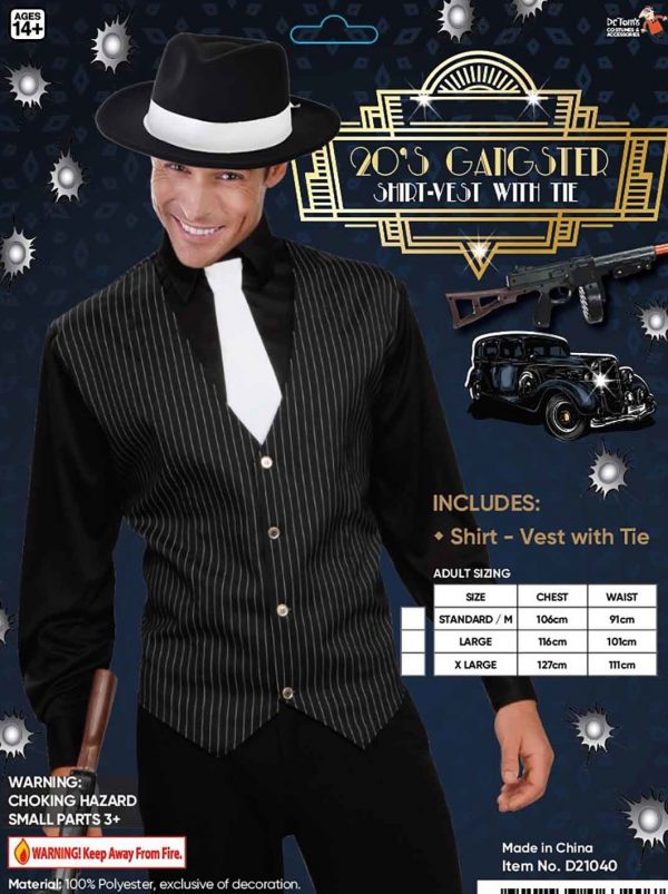 1920’s Gangster Men’s Pinstripe Costume Shirt with Tie Mobster Al Capone Mafia - image d21040_1-600x803 on https://www.abracadabrafancydress.com.au