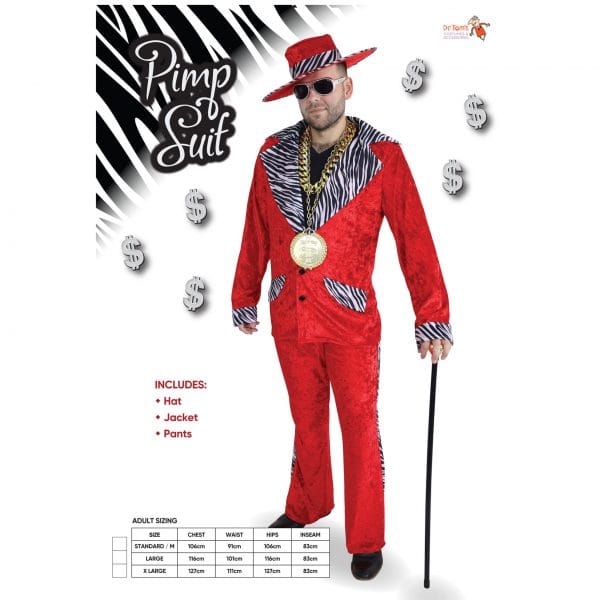 Red Pimp Suit Costume Zebra Jacket Gangster Disco Hip Hop 70s 1920's - image d23142l_1-600x600 on https://www.abracadabrafancydress.com.au