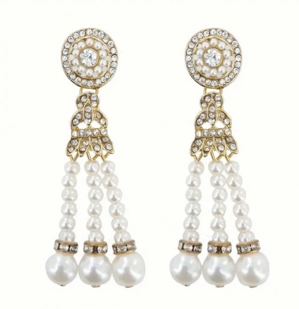 1920s Gold Great Gatsby Retro Earrings Faux Pearls Pendants Pierced Costume Jewellery - image IMG_9705-600x620 on https://www.abracadabrafancydress.com.au