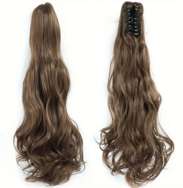 Long Wavy Ponytail Light Brown Extensions 56cm Claw Clip In Synthetic Hair Piece Wig - image IMG_9709-600x616 on https://www.abracadabrafancydress.com.au
