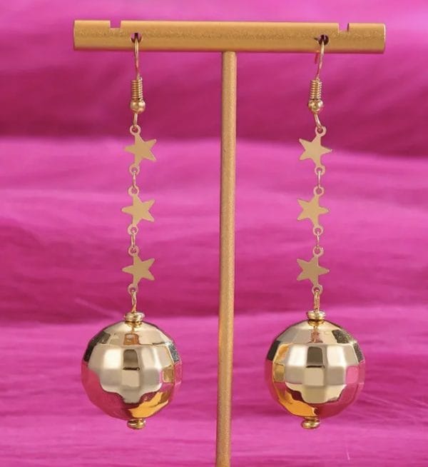 Disco Mirror Ball Earrings Gold Retro Rave 70s 1970’s Costume Jewellery - image IMG_9712-600x654 on https://www.abracadabrafancydress.com.au