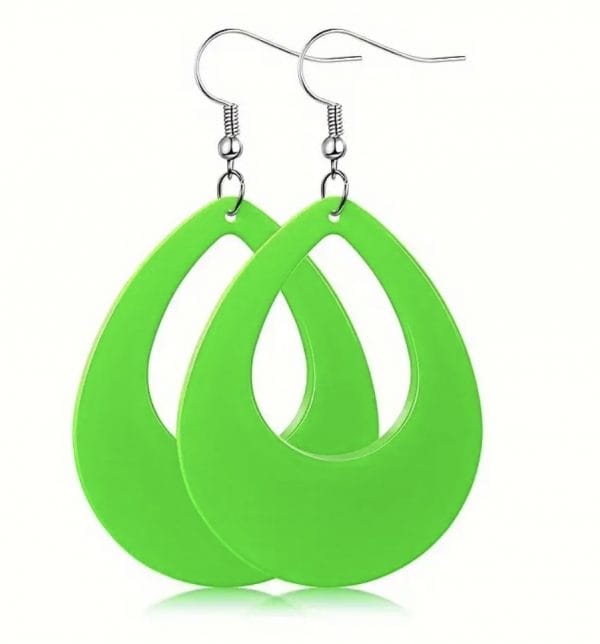 Droplet Earrings Neon Fluro Green 1980’s Pierced Earrings Costume Jewellery 80's - image IMG_9722-600x644 on https://www.abracadabrafancydress.com.au
