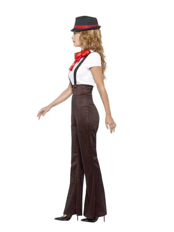 Glam Gangster Moll Costume 1920s Razzle Pinstripe Mob Mafia Boss Bonnie - image  on https://www.abracadabrafancydress.com.au