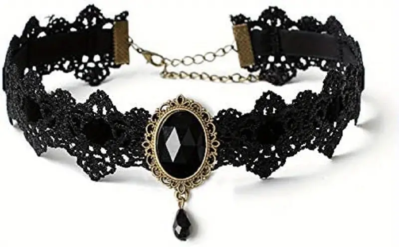 Gothic Black Lace Choker Collar Pendant Rhinestone Chain Steam Punk Necklace - image  on https://www.abracadabrafancydress.com.au