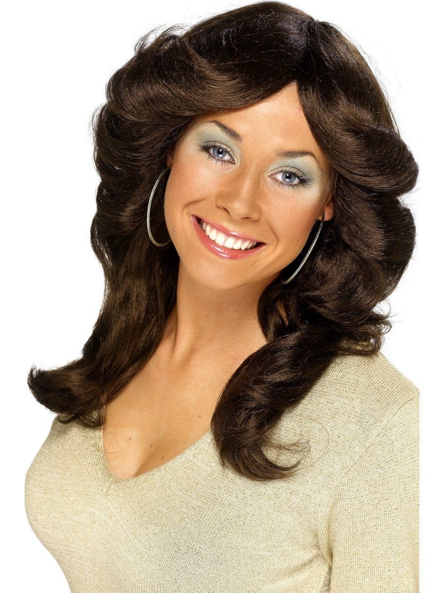 Disco Black Afro Curly Ladies Wig - image 70s-flick-wig-long-brown on https://www.abracadabrafancydress.com.au