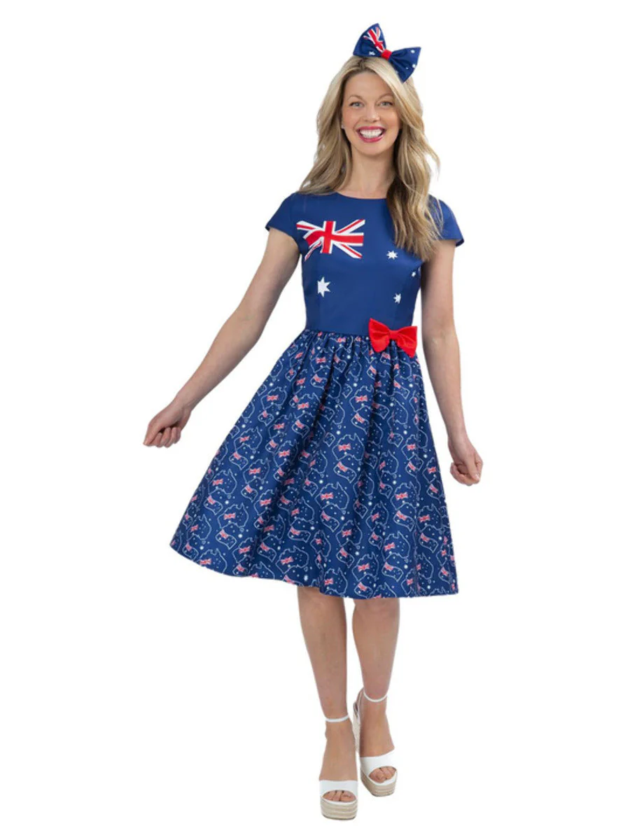 Australia Flag Dress Aussie Australian Day Ladies Oz Costume Olympic Games - image  on https://www.abracadabrafancydress.com.au