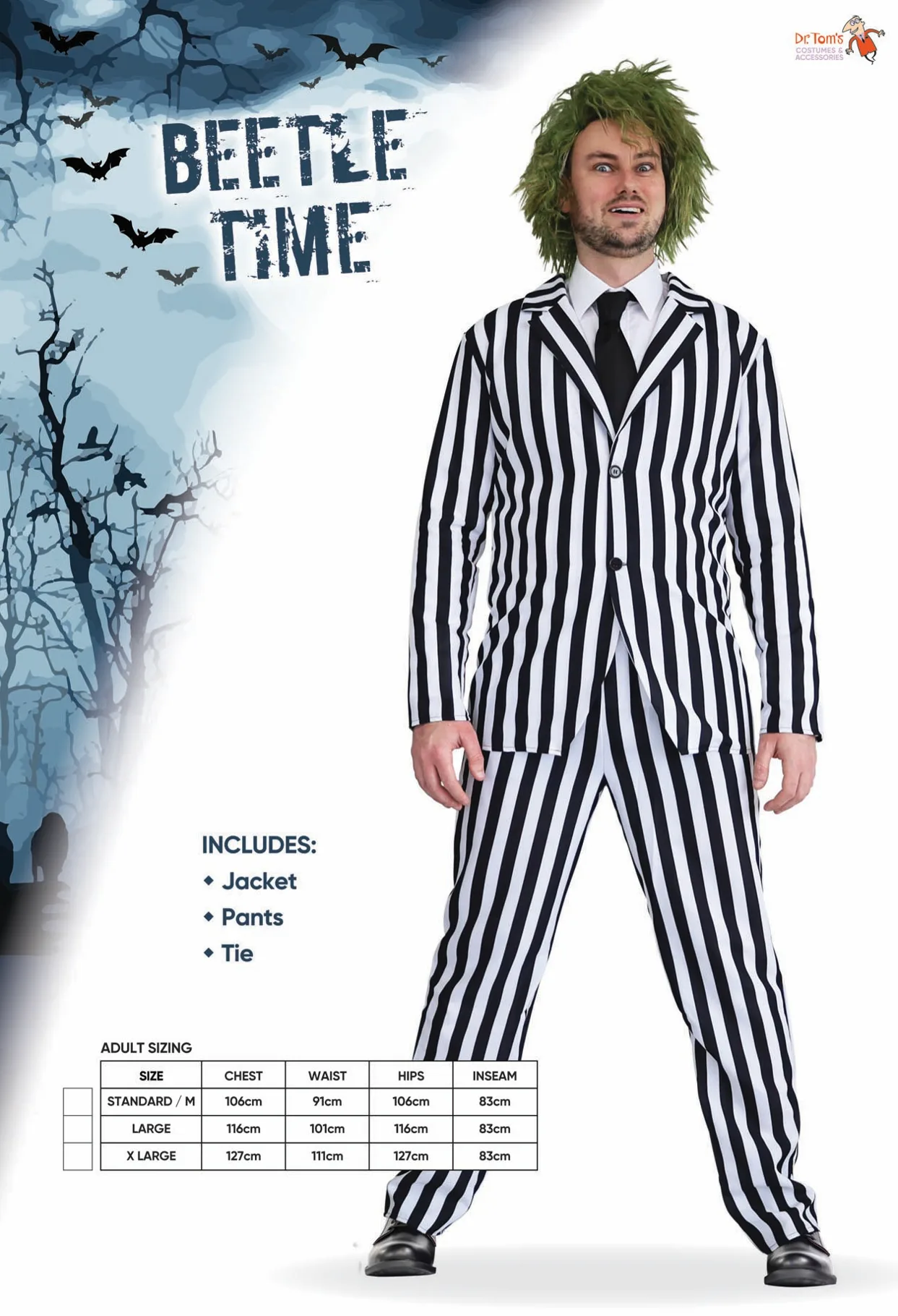 Beetlejuice Adult Costume Beetle Time Costume - image D24027L_D24027 on https://www.abracadabrafancydress.com.au