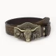 Western Cowboy Leather Belt With Buckle Long Horn Texas Bull Metal Alloy Buckles - image  on https://www.abracadabrafancydress.com.au