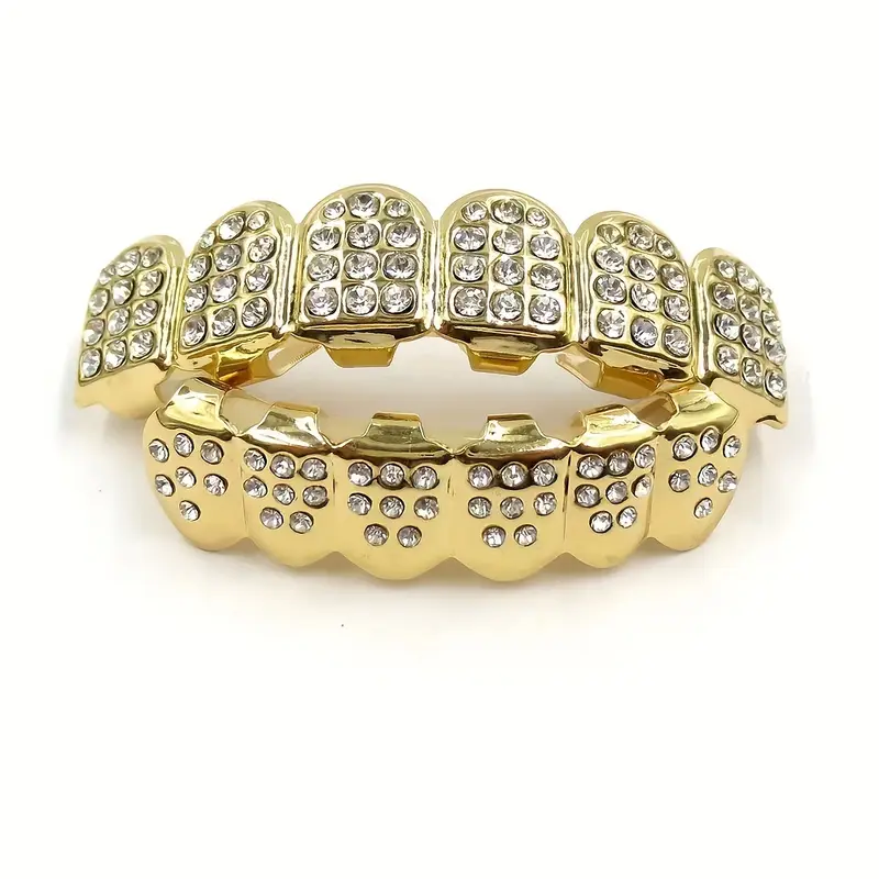 Gold Plated Grillz Gangster Teeth Big Daddy Pimp Fake Pimp Hip Hop Teeth Bottom Grills - image  on https://www.abracadabrafancydress.com.au