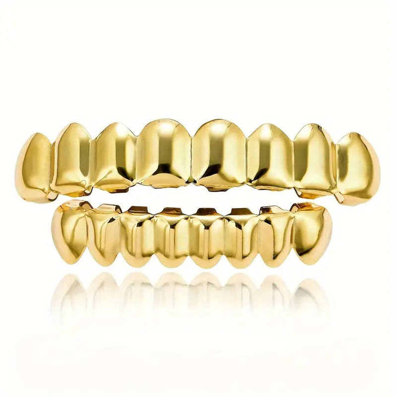 Gold Plated Grillz Gangster Teeth Big Daddy Pimp Fake Pimp Hip Hop Teeth Bottom Grills - image  on https://www.abracadabrafancydress.com.au