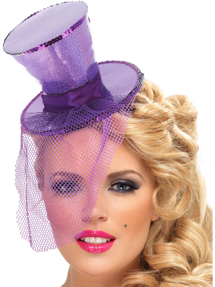 Women's Black Mini Top Hat With Feather – Mad Hatter Flapper Costume Fancy Dress