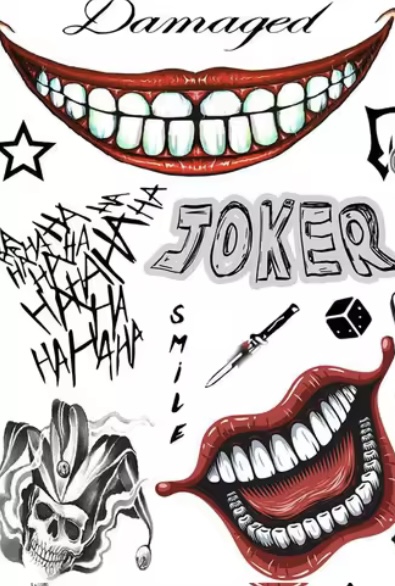 Tattoos Suicide Squad The Joker Harley Quinn Temporary Tattoo Cosplay Halloween - image IMG_5186 on https://www.abracadabrafancydress.com.au