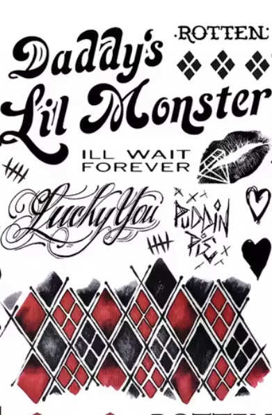 Tattoos Suicide Squad The Joker Harley Quinn Temporary Tattoo Cosplay Halloween - image IMG_5189 on https://www.abracadabrafancydress.com.au