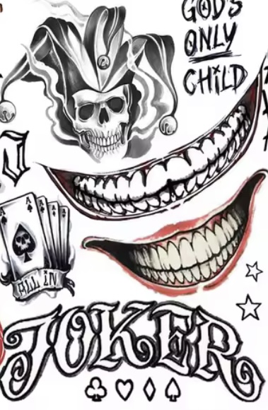 Tattoos Suicide Squad The Joker Harley Quinn Temporary Tattoo Cosplay Halloween - image IMG_5191 on https://www.abracadabrafancydress.com.au