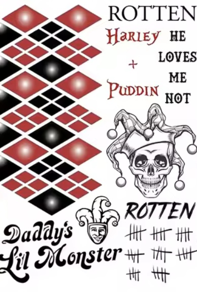 Tattoos Suicide Squad The Joker Harley Quinn Temporary Tattoo Cosplay Halloween - image IMG_5192 on https://www.abracadabrafancydress.com.au