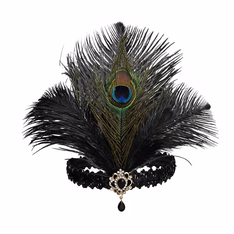 1920's Deluxe Silver White Flapper Headpiece Headband With Faux Feather And Faux Pearl Pendant Gatsby Charleston 20s - image  on https://www.abracadabrafancydress.com.au