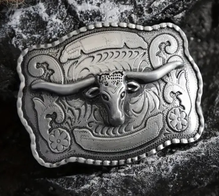 Western Cowboy Silver Belt Buckle Long Horn Texas Bull Metal Buckles Wild West - image IMG_5556 on https://www.abracadabrafancydress.com.au